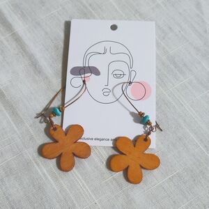 Wooden, wired, beaded dangle earrings